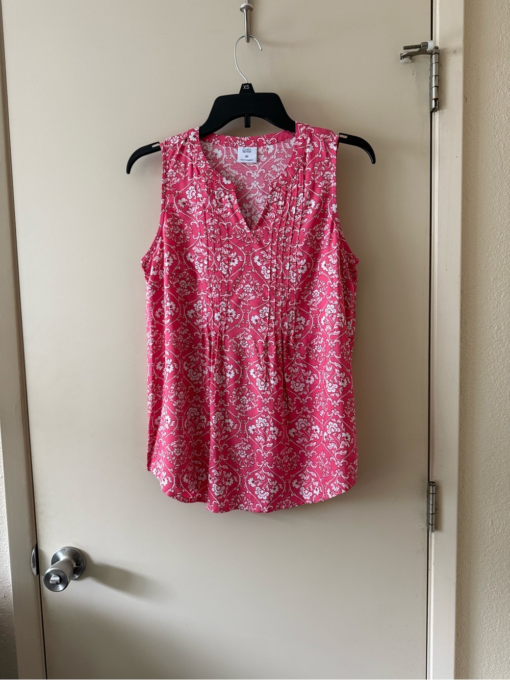 Croft & Barrow, pink with white flowers, 100% rayon, sleeveless blouse, size XS.